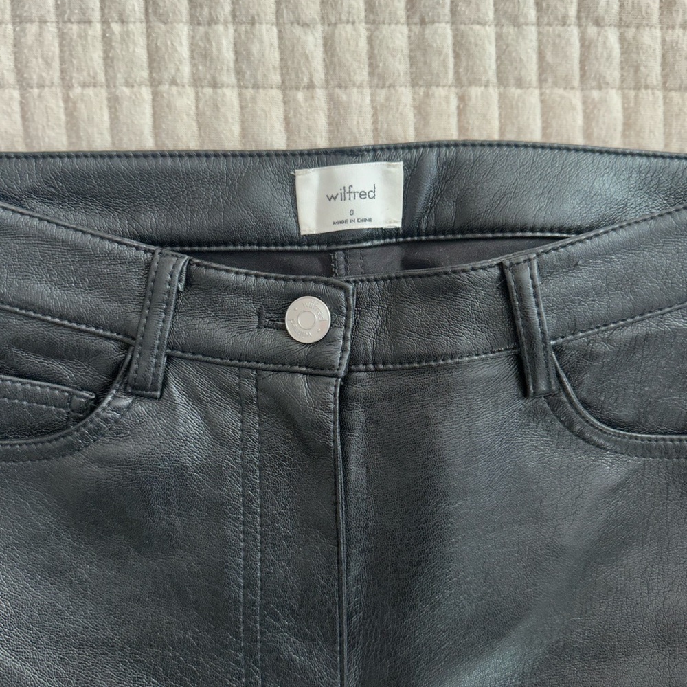 Aritzia Wilfred Charcoal Leather Pants